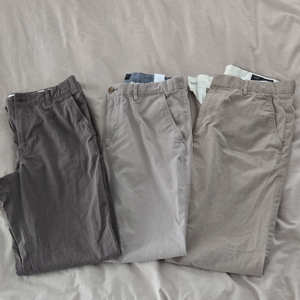 Banana Republic Men's Pants - Brown, Beige, Tan - Size 33x34 - Lot Of 3